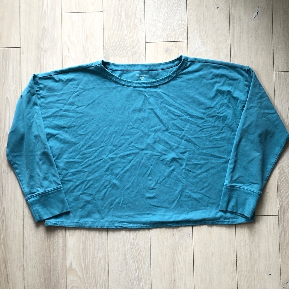 Eileen Fisher Cropped Long Sleeve Shirt in Light Blue Women’s Size L